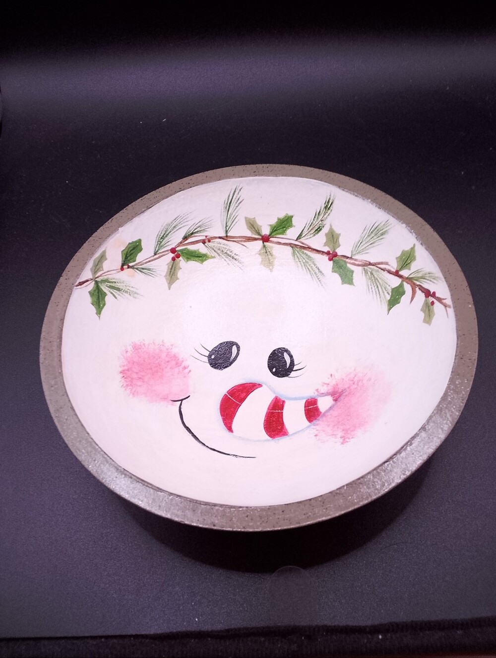 5" Hand Painted Signed Snowman Bowl